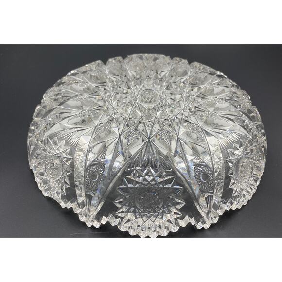 VTG American Brilliant Cut Glass High Quality Fine Cutting Antique ABP Bowl 9" - Picture 5 of 7